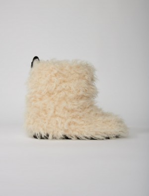 Maje Ankle Boots In Fake Fur Ecru | Norge_M31549