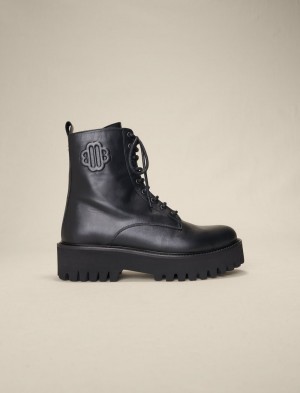 Maje Black Lær Blonder-up Boots Svarte | Norge_M76757