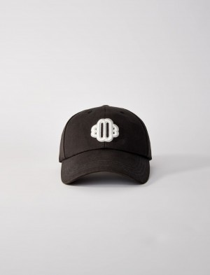 Maje Bomull Baseball Cap With Clover Logo Hvite Svarte | Norge_M44754