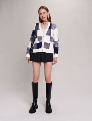 Maje Checked Knit Cardigan Bleu | Norge_M59377