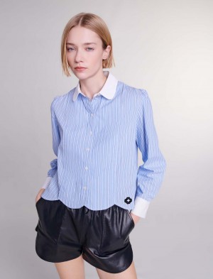 Maje Contrast Stripe Shirt Blå | Norge_M28650