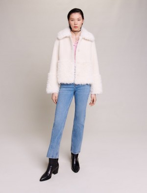 Maje Kort Fake Fur Ecru | Norge_M22390