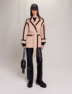 Maje Kort Two-tone Coat Camel | Norge_M46236