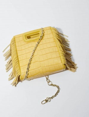 Maje Mini Embossed-leather With Chain Gul | Norge_M50615