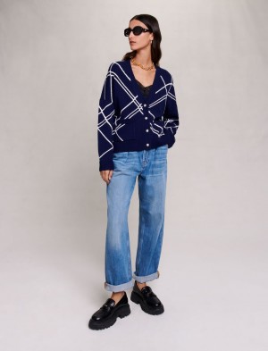 Maje Stripete Knit Cardigan Marineblå | Norge_M34322