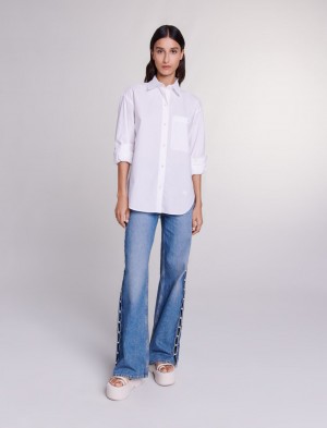 Maje White Bomull Poplin Shirt Hvite | Norge_M13171