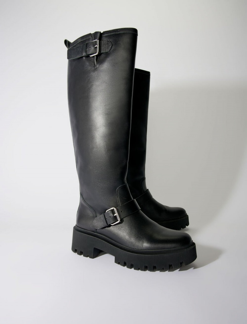 Maje Biker Boots In Smooth Lær Svarte | Norge_M46686