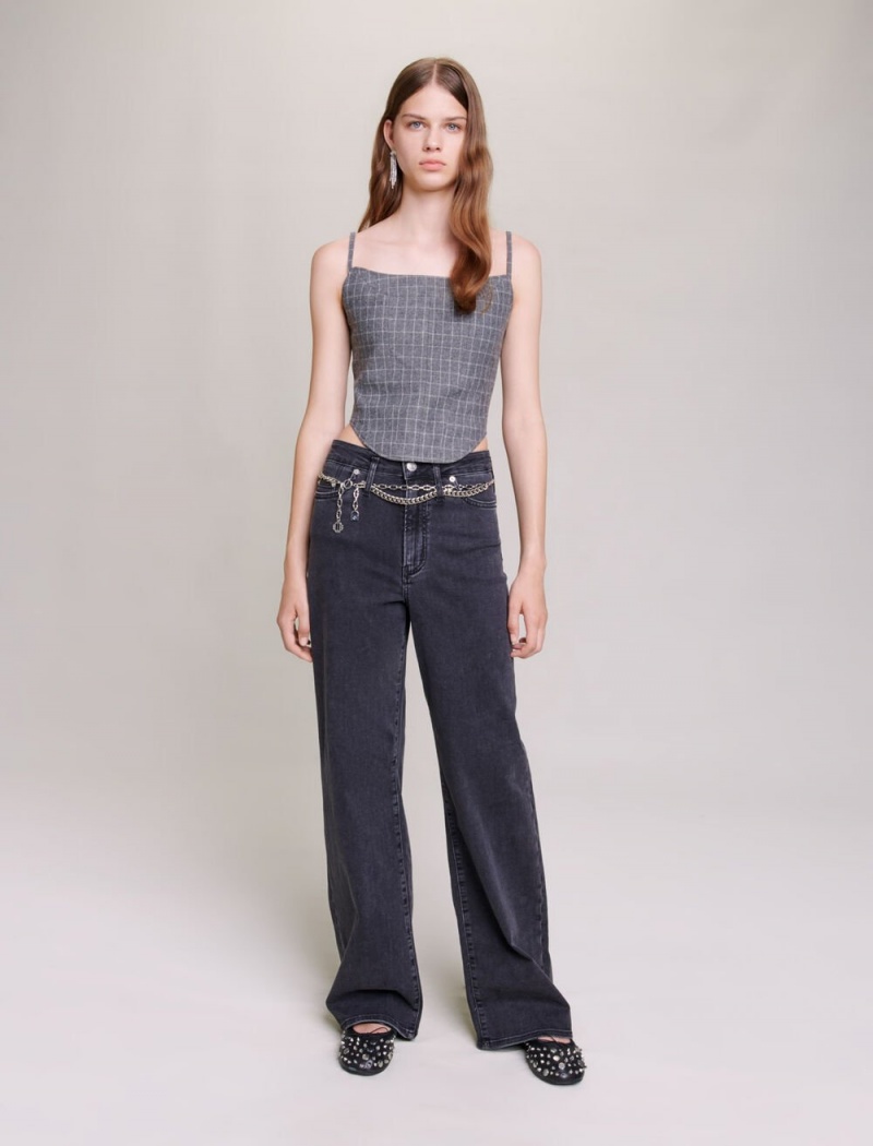 Maje Black Baggy Jeans With Belt Svarte | Norge_M88621