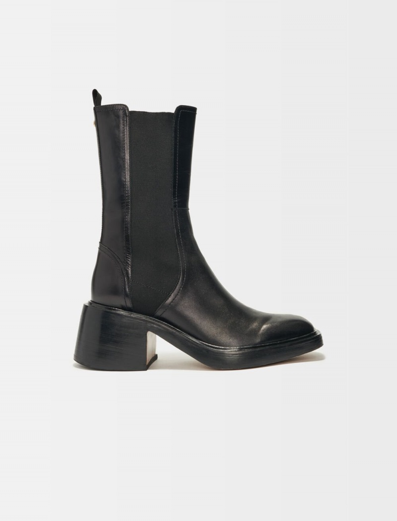 Maje Black Lær Ankle Boots And Square Tå Svarte | Norge_M53259