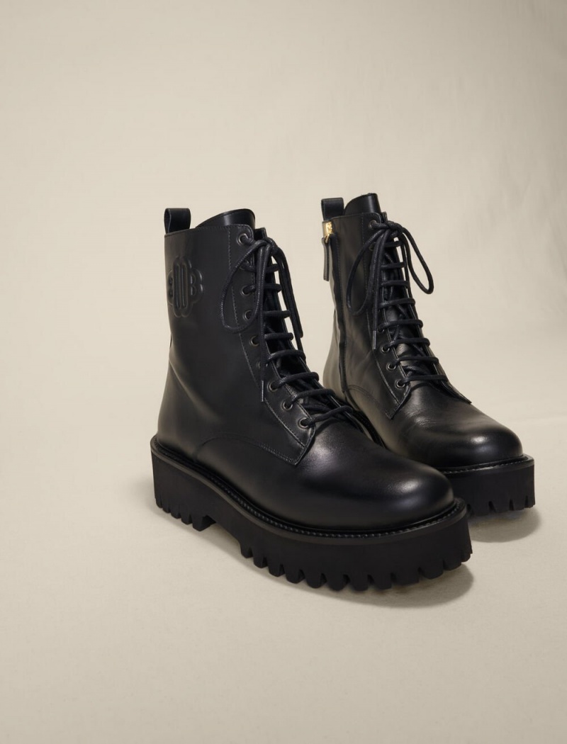 Maje Black Lær Blonder-up Boots Svarte | Norge_M76757