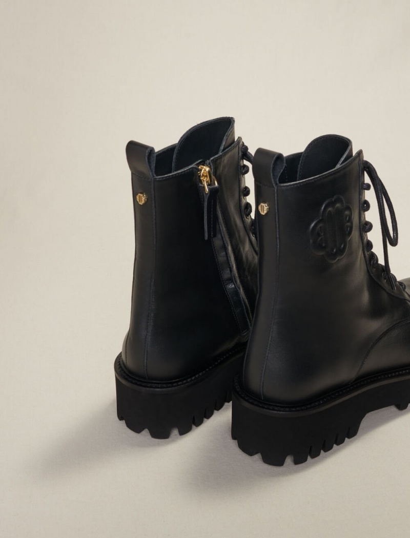 Maje Black Lær Blonder-up Boots Svarte | Norge_M76757