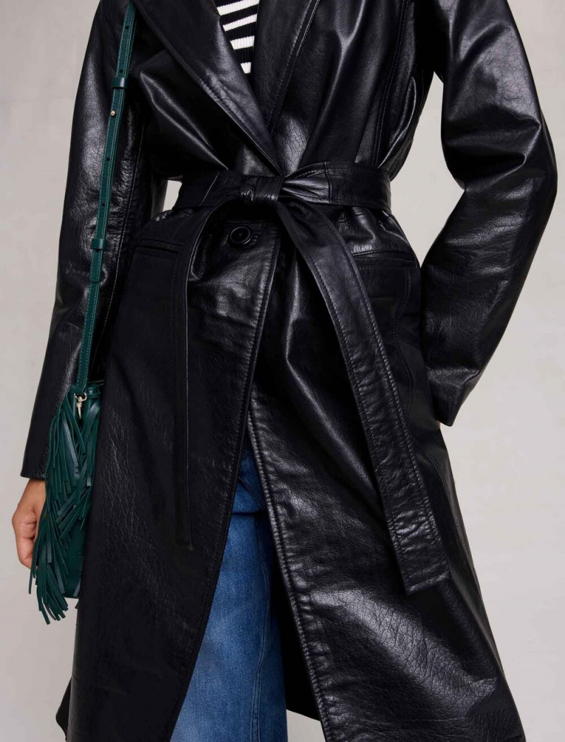 Maje Black Lær Trench Svarte | Norge_M36713