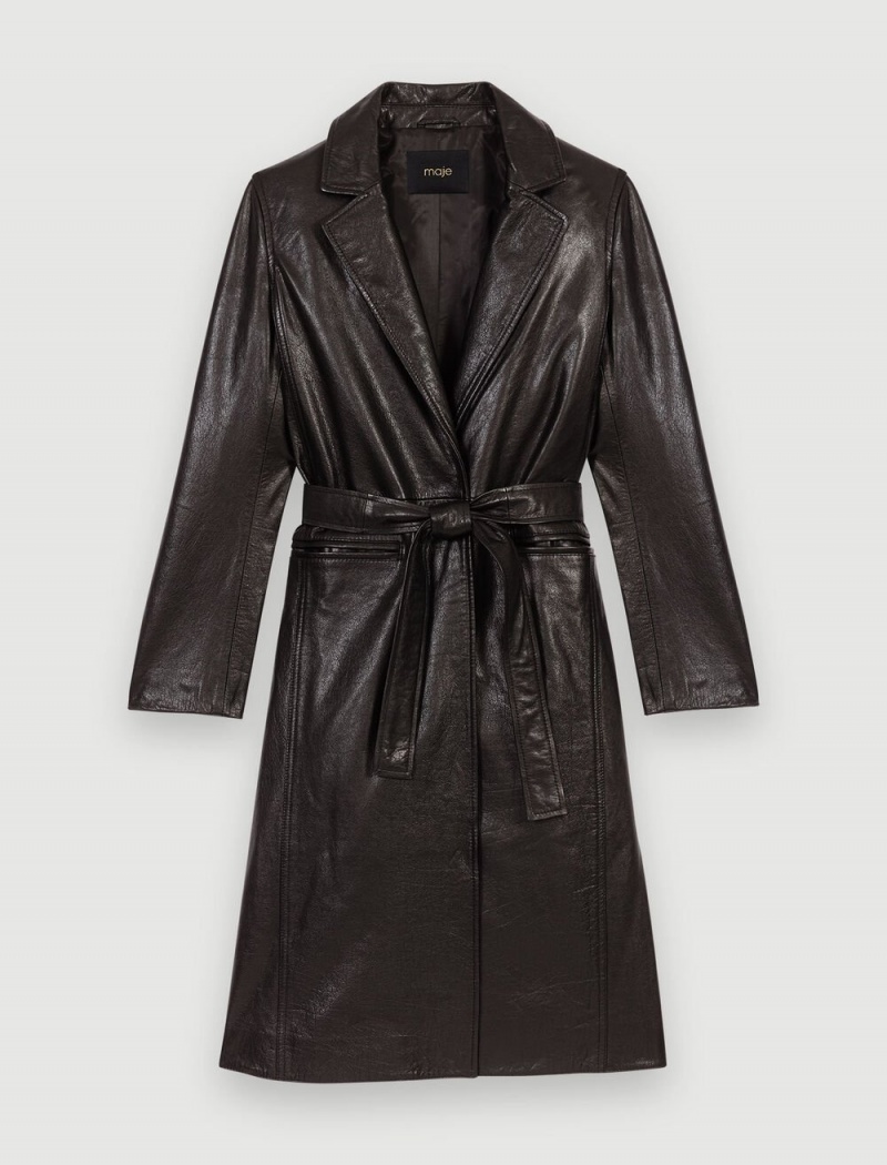 Maje Black Lær Trench Svarte | Norge_M36713