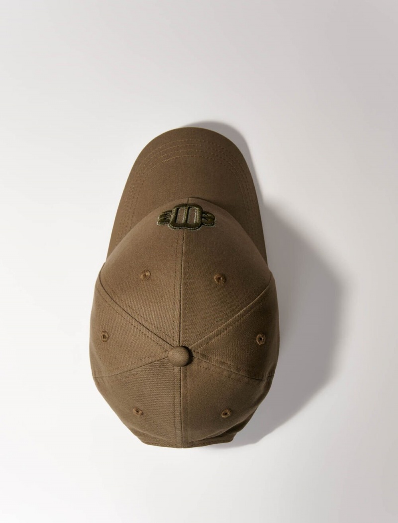 Maje Bomull Baseball Cap With Clover Logo Khaki | Norge_M45114