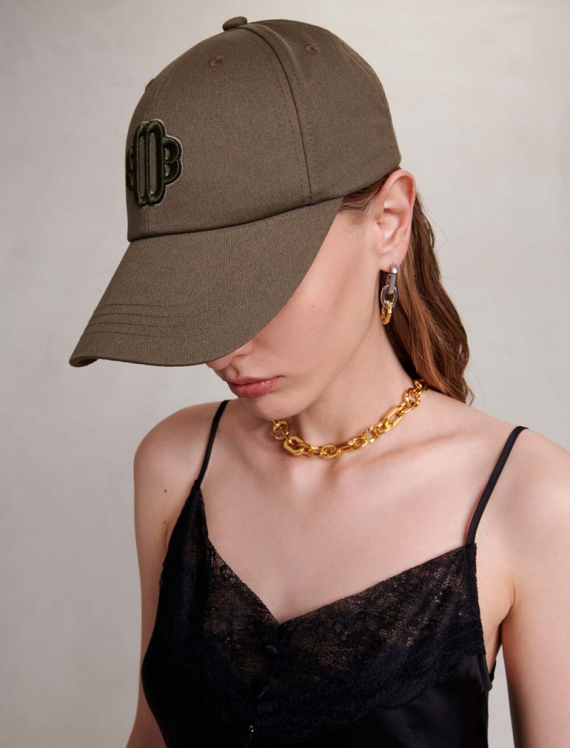 Maje Bomull Baseball Cap With Clover Logo Khaki | Norge_M45114