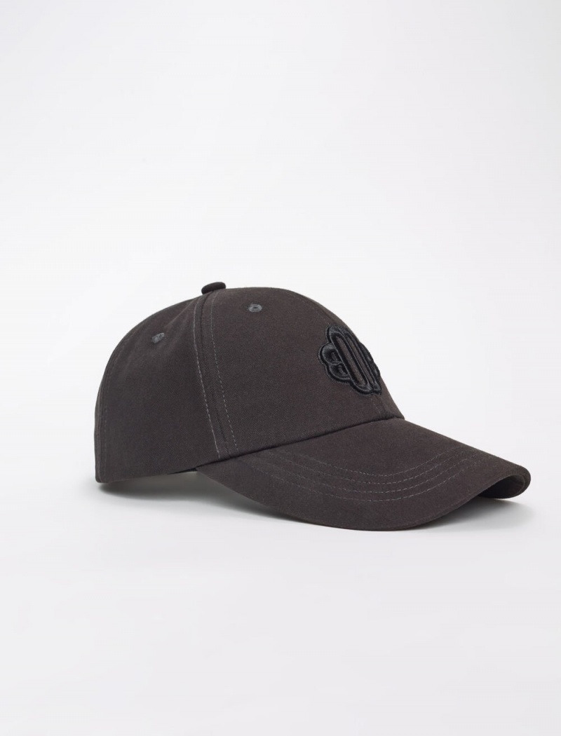 Maje Bomull Baseball Cap With Clover Logo Svarte | Norge_M52759