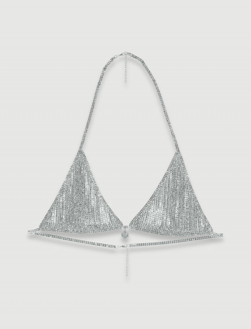 Maje Bra With Chains And Rhinestones Sølv | Norge_P45569