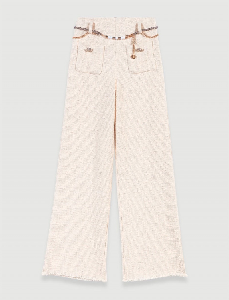 Maje Brede-leg Tweed Trousers Ecru | Norge_M48034