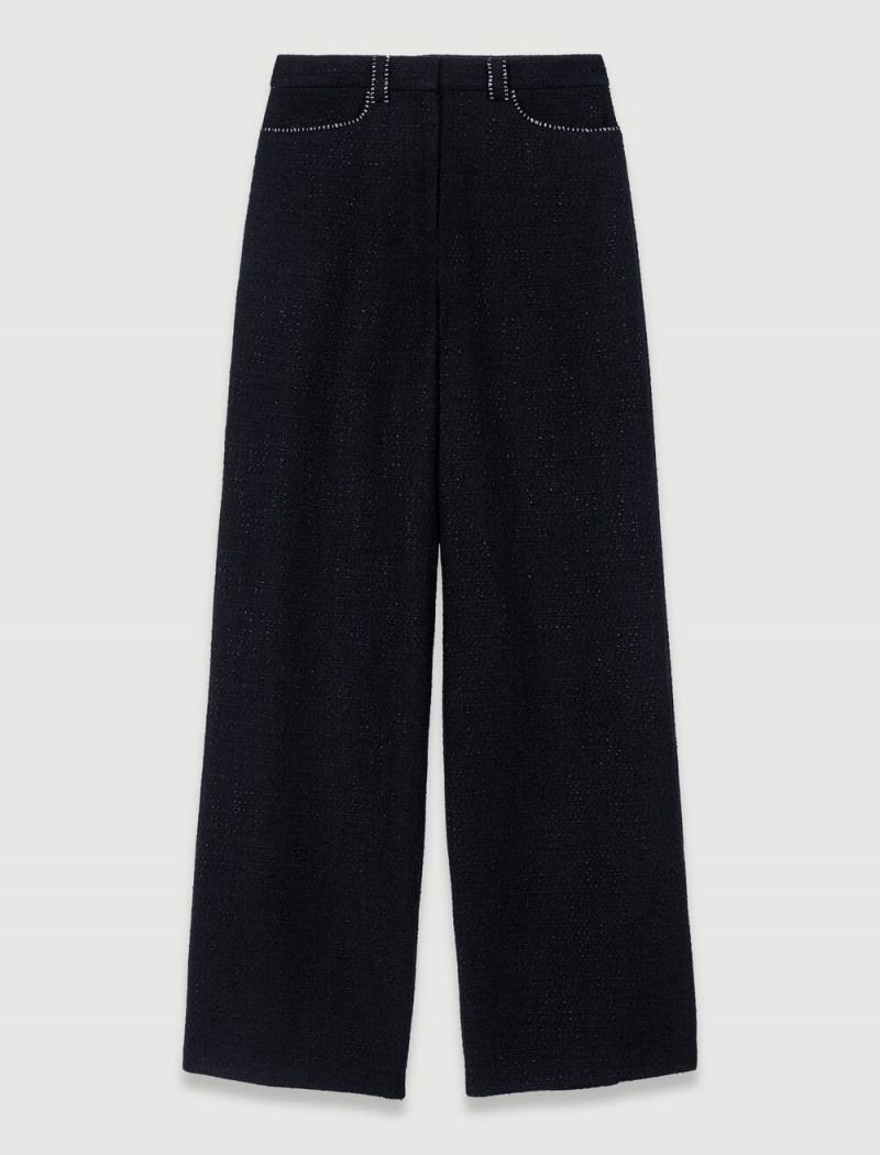 Maje Brede-leg Tweed Trousers Svarte | Norge_M62319