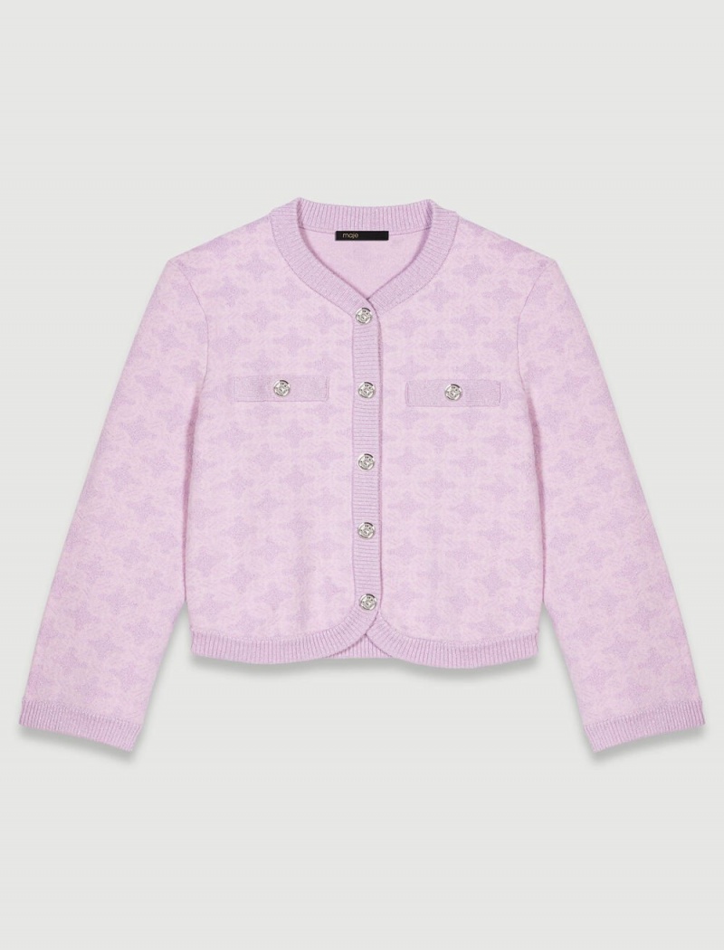 Maje Cardigan In Jacquard-effect Knit Rosa | Norge_M88704