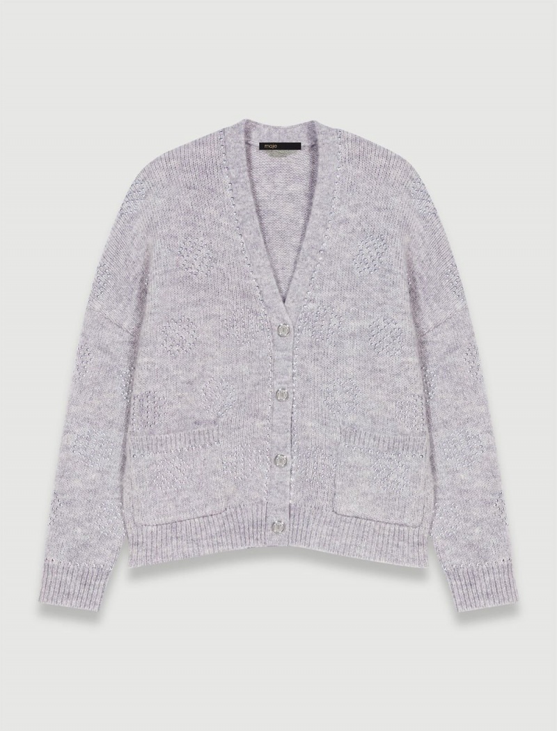 Maje Cardigan With Clover Studs Grå | Norge_M74141