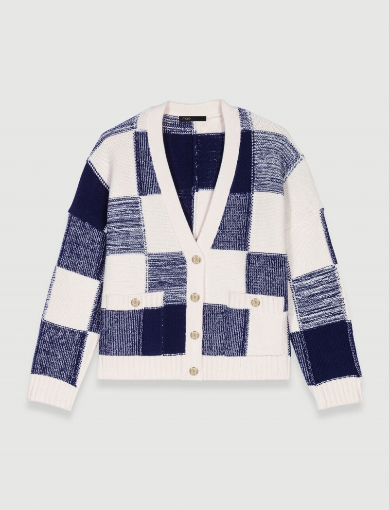 Maje Checked Knit Cardigan Bleu | Norge_M59377