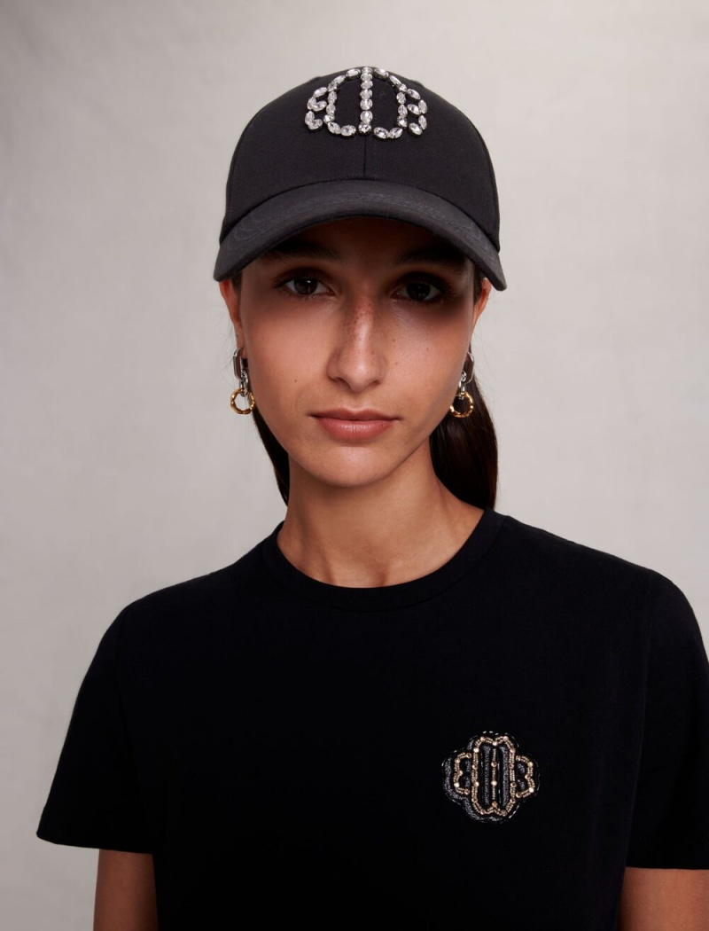 Maje Clover Rhinestone Cap Svarte | Norge_M38173