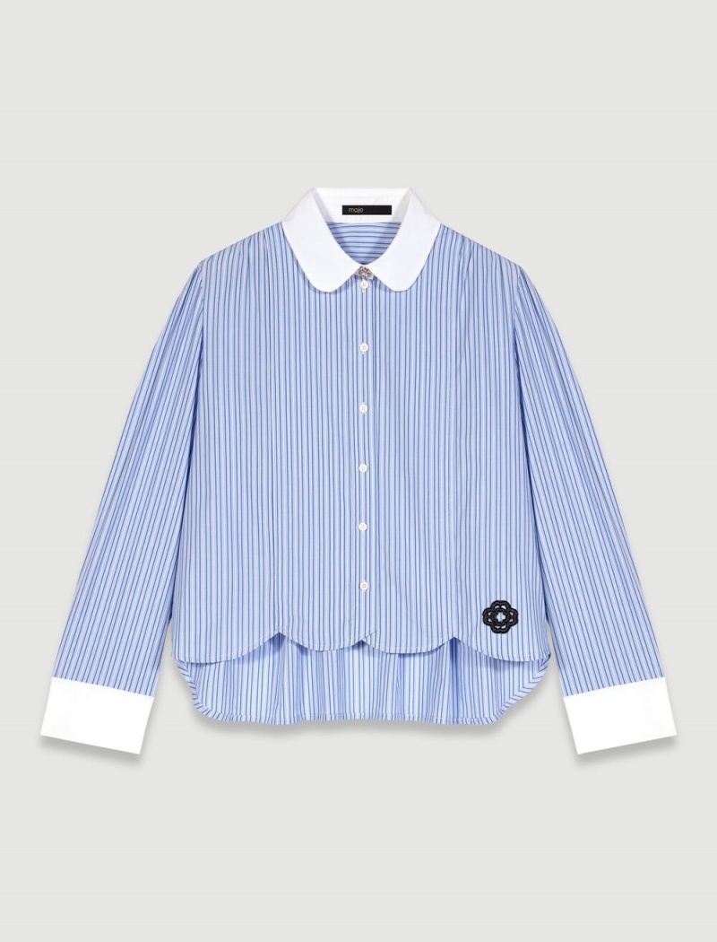 Maje Contrast Stripe Shirt Blå | Norge_M28650