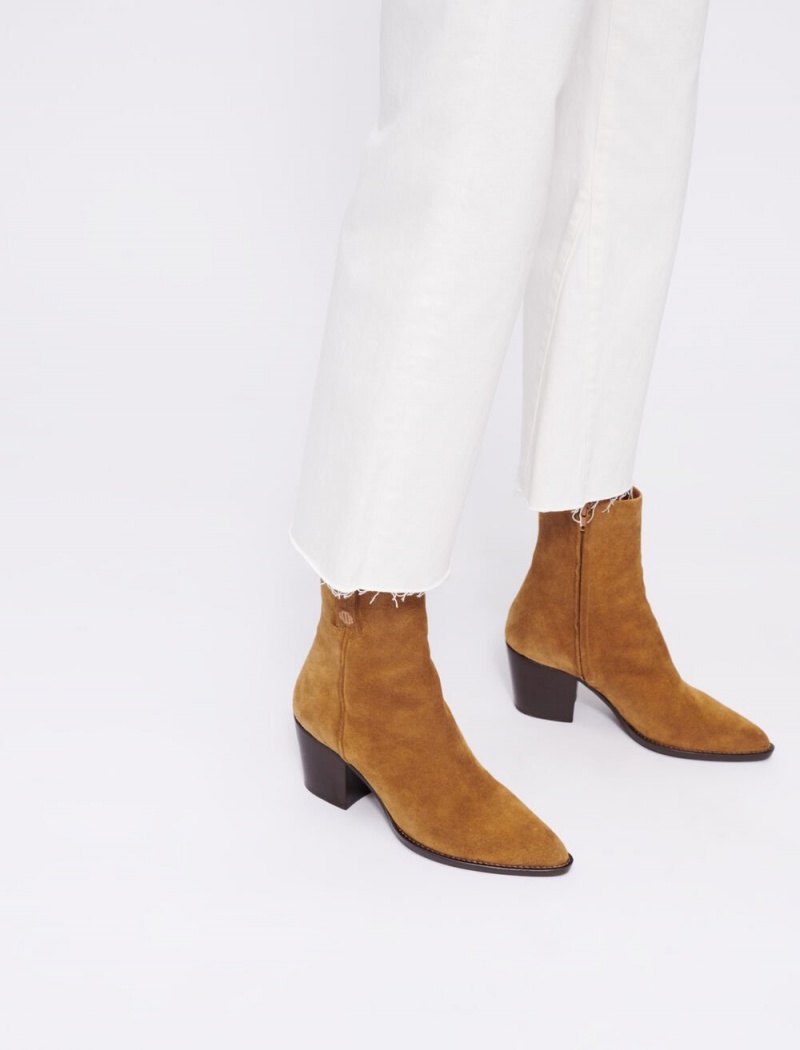 Maje Cowboy Boots In Camel Semsket Skinn Lær Camel | Norge_M91083