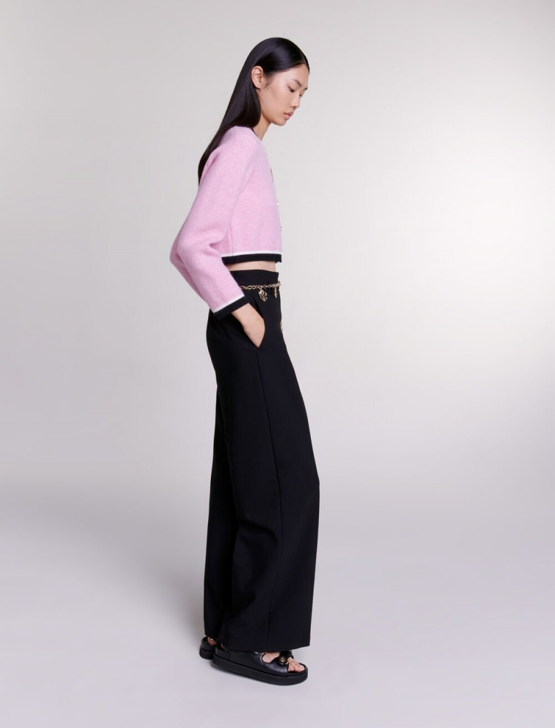 Maje Cropped Knit Cardigan Rosa | Norge_M79853