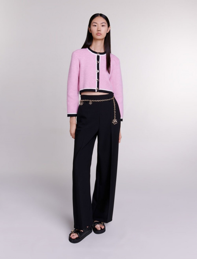 Maje Cropped Knit Cardigan Rosa | Norge_M79853