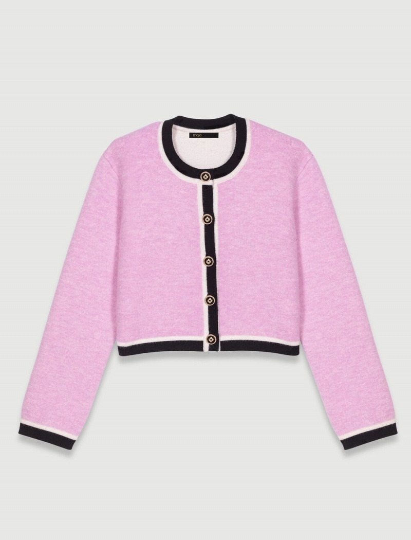 Maje Cropped Knit Cardigan Rosa | Norge_M79853