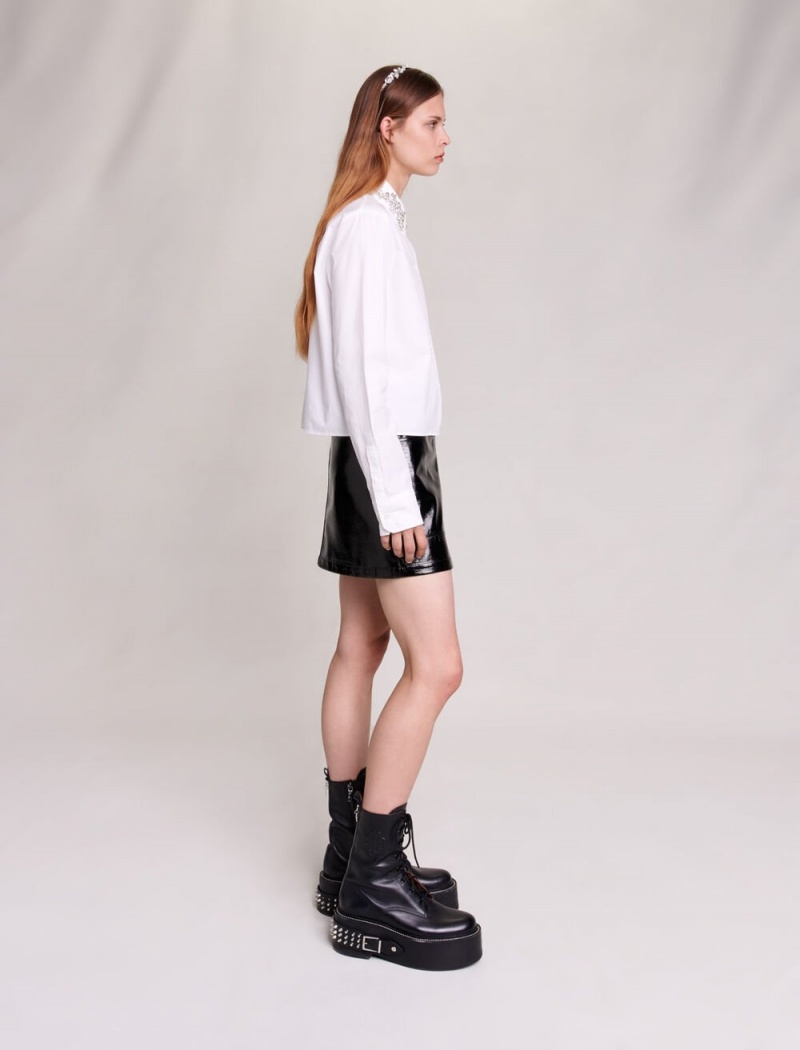 Maje Cropped Shirt Hvite | Norge_M41736