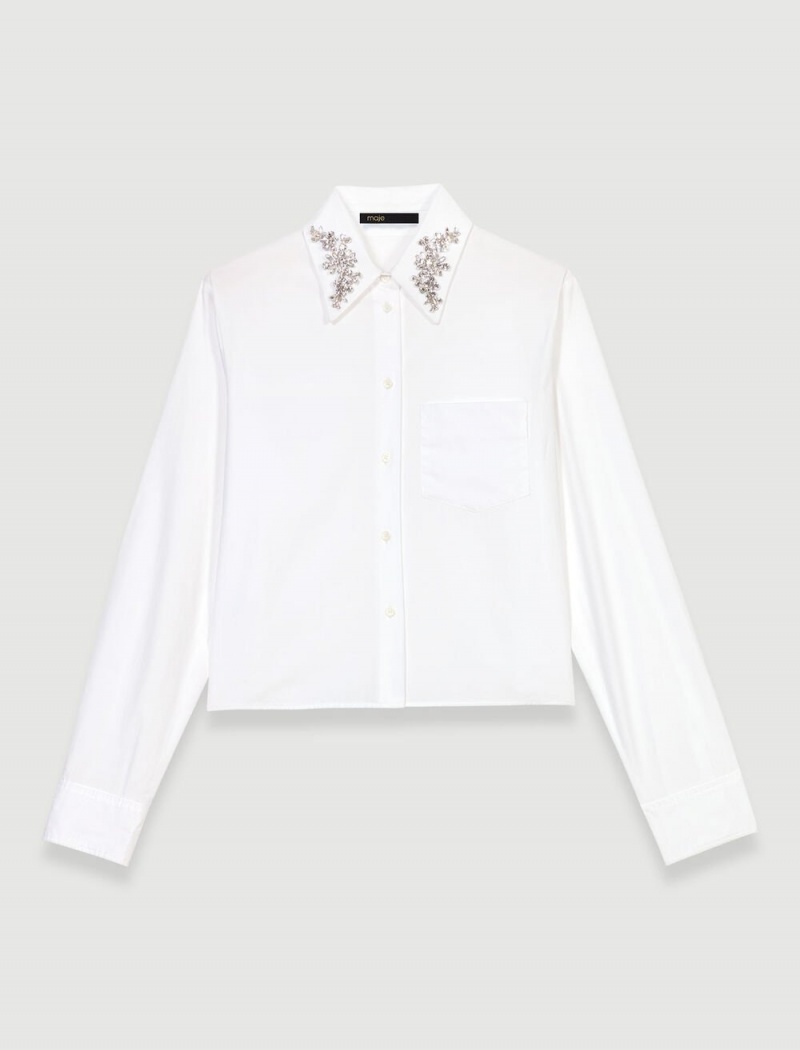 Maje Cropped Shirt Hvite | Norge_M41736