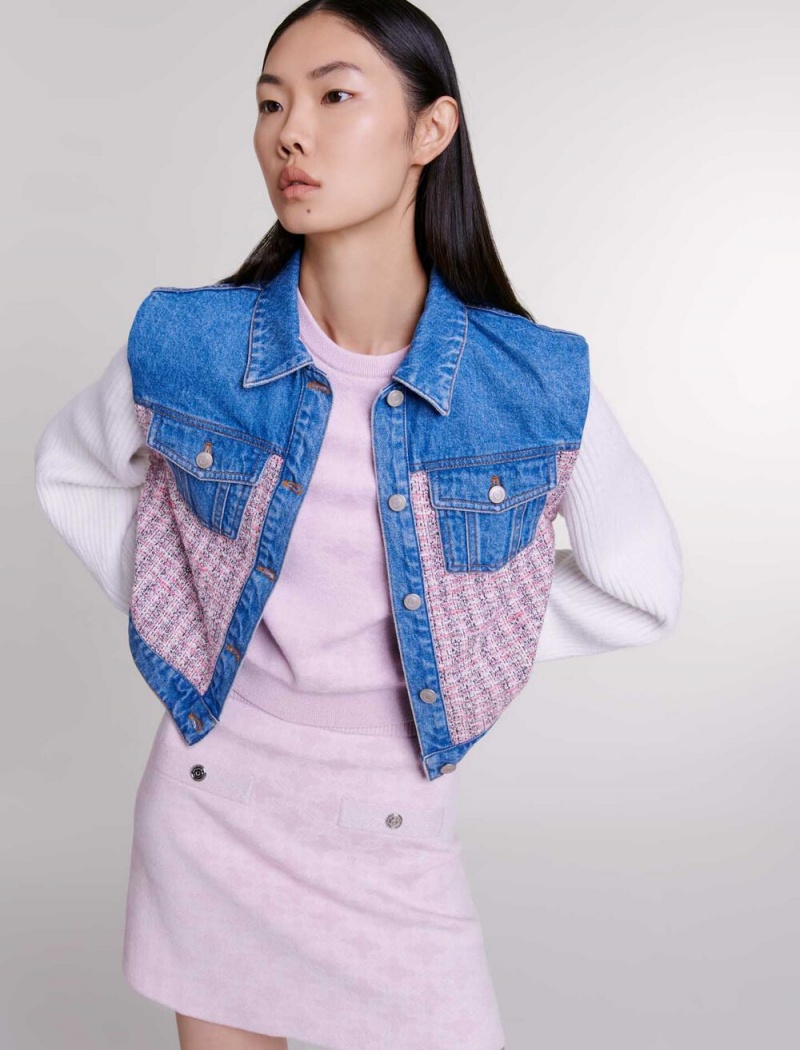 Maje Denim And Tweed Cropped Pink/Ecru | Norge_M61812