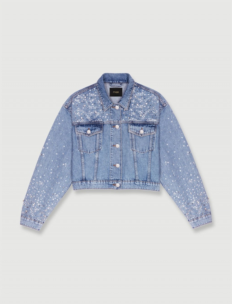 Maje Denim Jacket With Rhinestones Blå | Norge_M33388