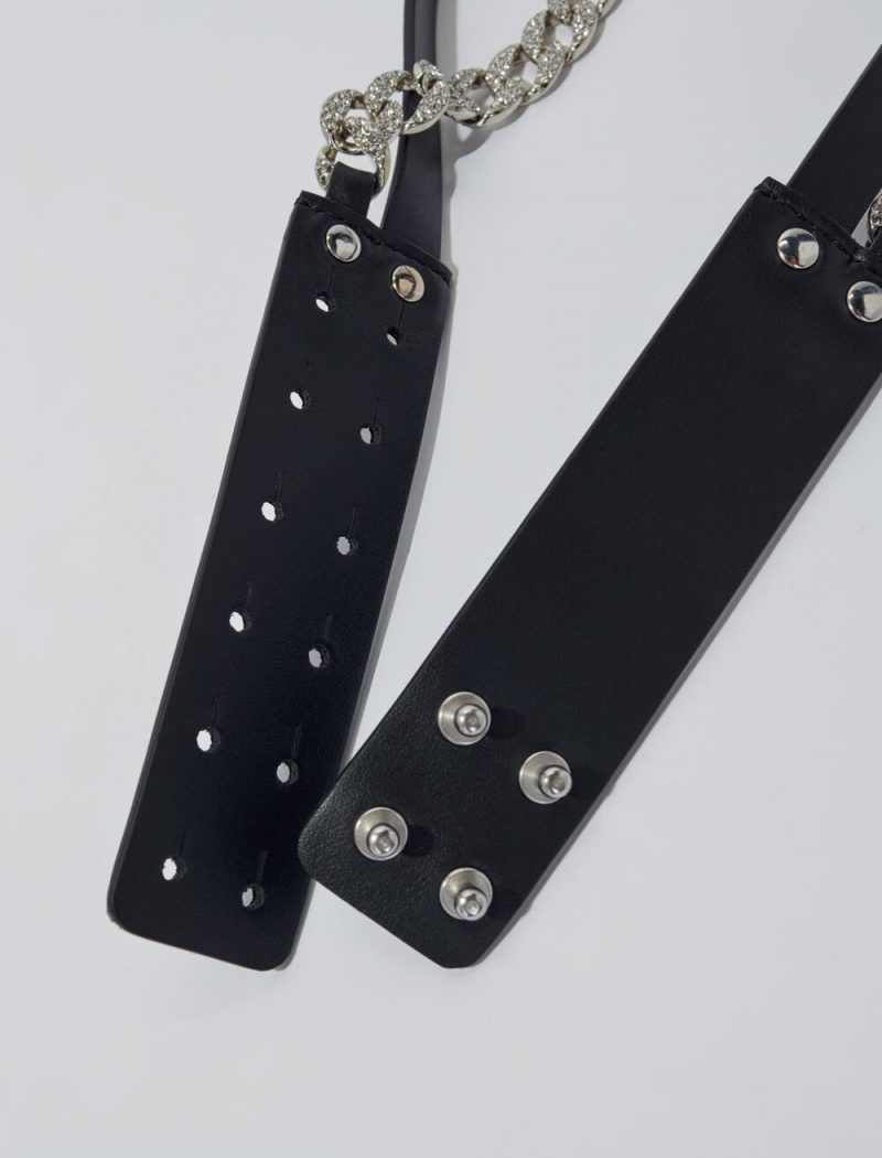 Maje Double Lær And Rhinestone Svarte | Norge_M93328