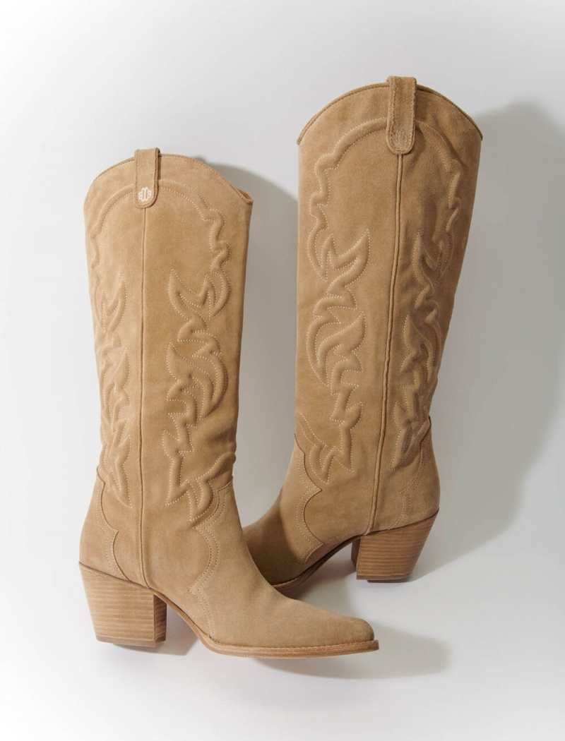 Maje Embroidered Lær Cowboy Boots Beige | Norge_M83907