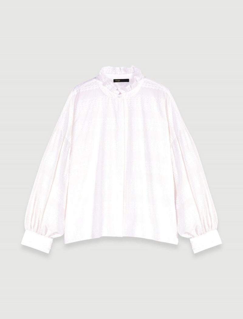 Maje Embroidered Ruffled Shirt Hvite | Norge_M72411