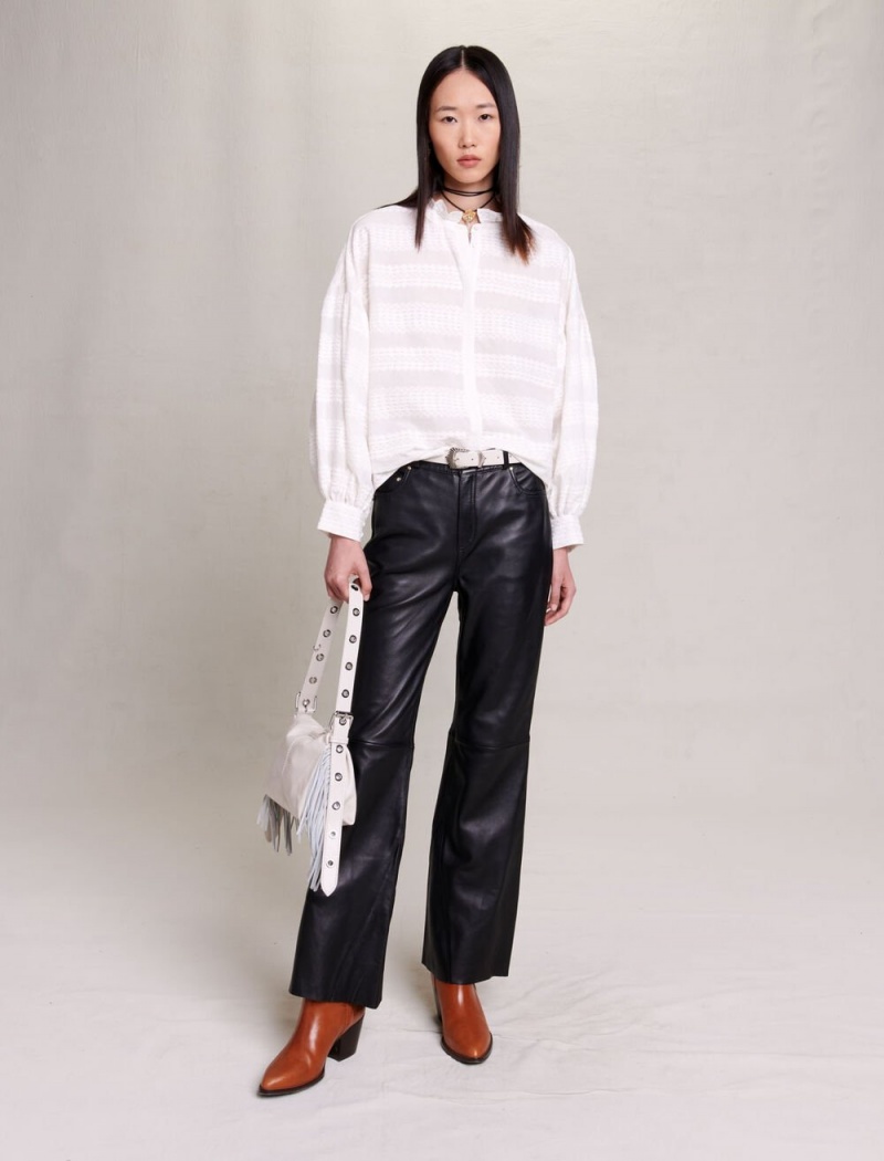 Maje Embroidered Ruffled Shirt Hvite | Norge_M72411