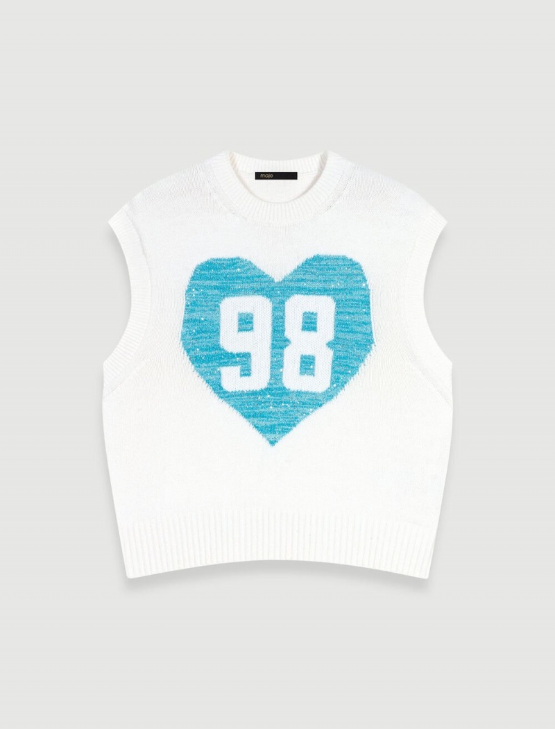 Maje Ermeløse Heart Jumper Ecru | Norge_M52151