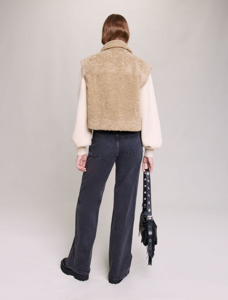 Maje Faux Fur And Knit Khaki | Norge_M34851