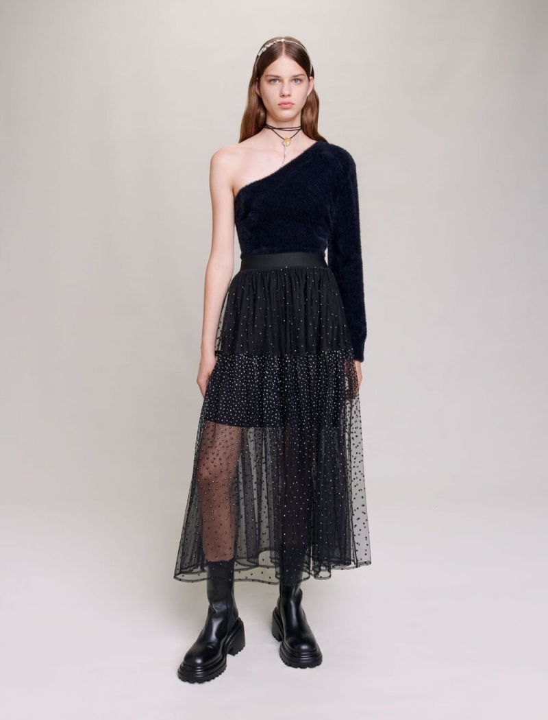 Maje Glittery Spotted Long Tulle Svarte | Norge_M37607