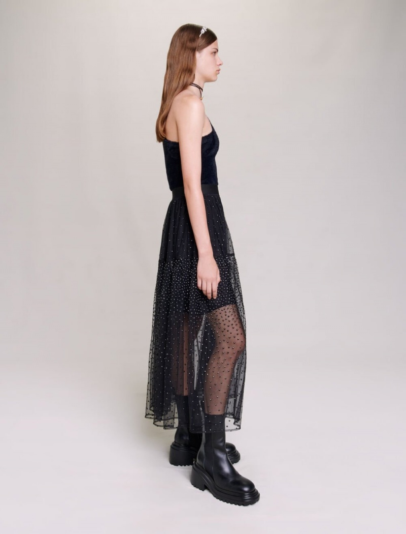 Maje Glittery Spotted Long Tulle Svarte | Norge_M37607