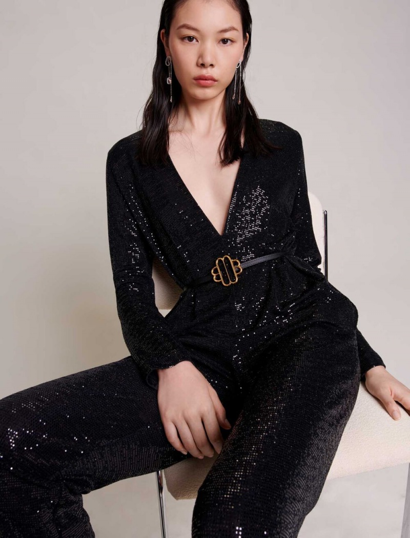 Maje Jumpsuit With Sequins Svarte | Norge_M62442