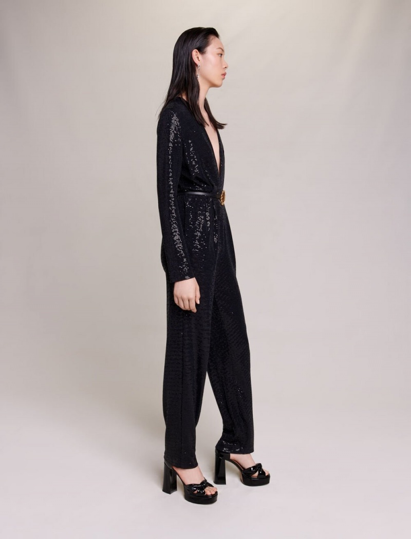 Maje Jumpsuit With Sequins Svarte | Norge_M62442