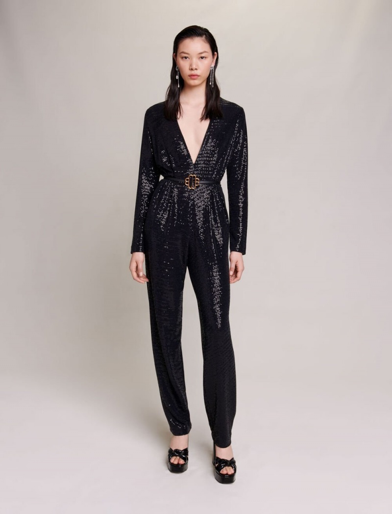 Maje Jumpsuit With Sequins Svarte | Norge_M62442