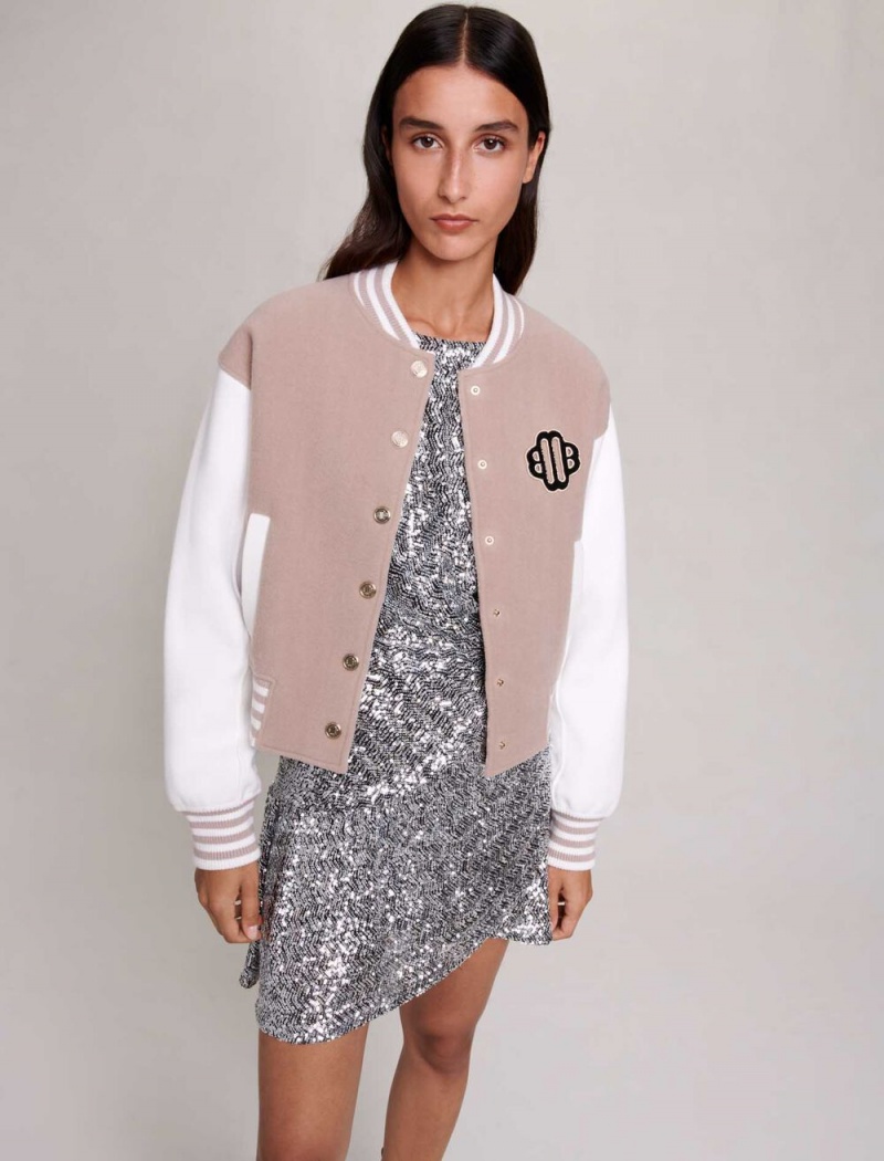 Maje Knit Bomber Jacket With Ull Beige | Norge_M64286