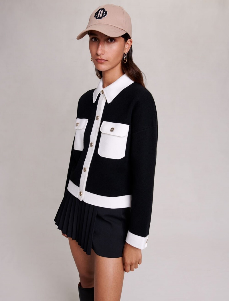 Maje Knit Cardigan Black/Ecru | Norge_M51662