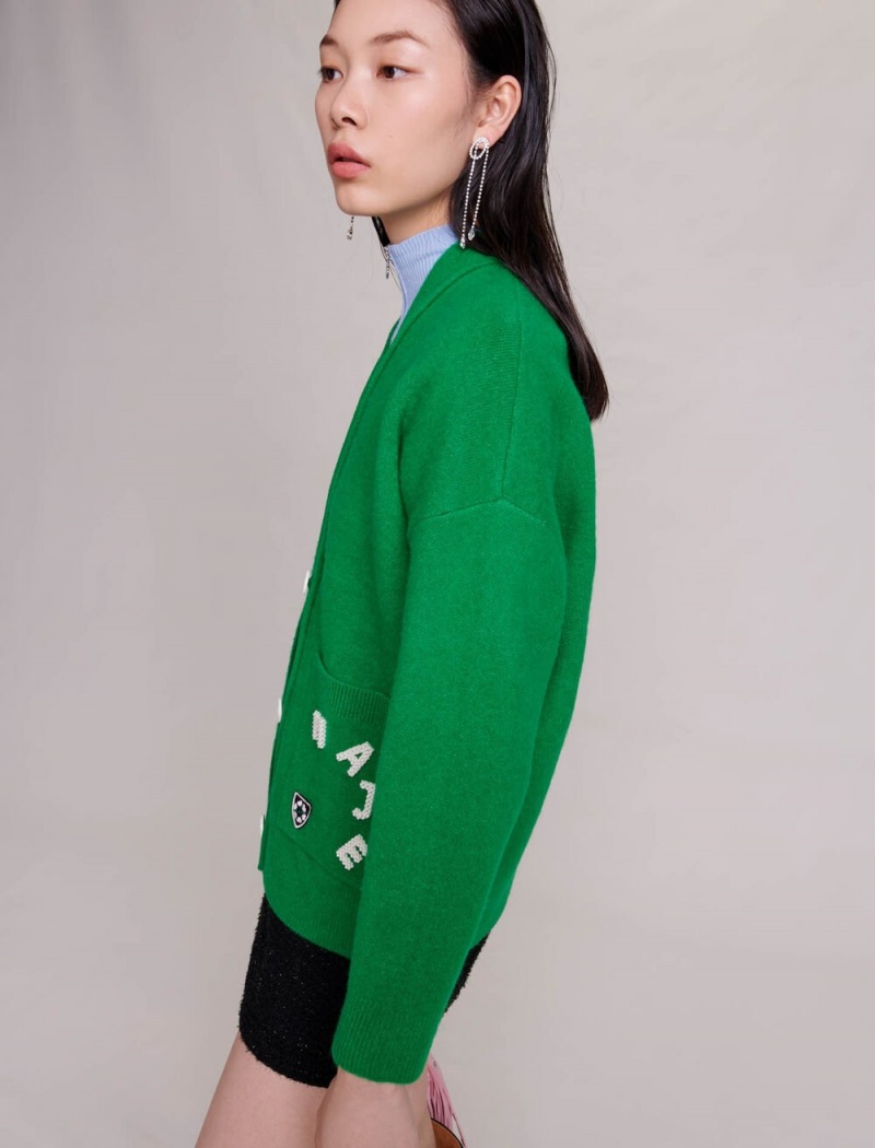 Maje Knit Cardigan Vert Gazon | Norge_M64965